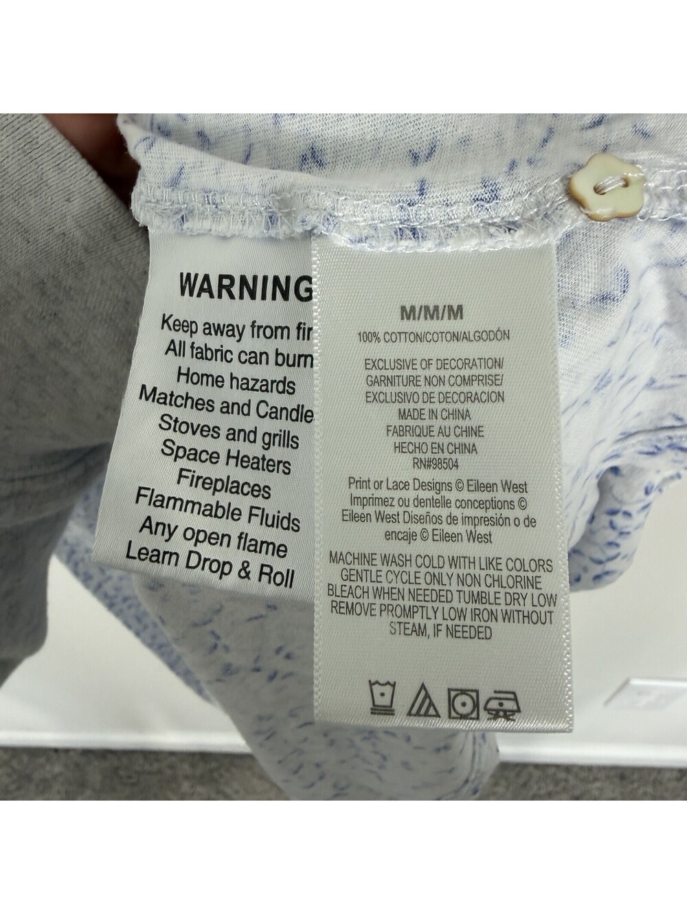 Eileen West Nightgown White/blue Floral 100% Cotton Knit Short Sleeve Size M - Picture 5 of 7